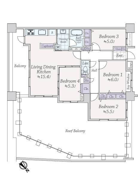 飯田橋　約50㎡のルーフバルコニー付、おうち時間をもっと欲張りに 間取り図