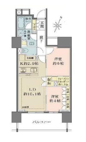ザ・パークハウス市ヶ谷　築浅レジデンスで叶える快適な2LDK 間取図