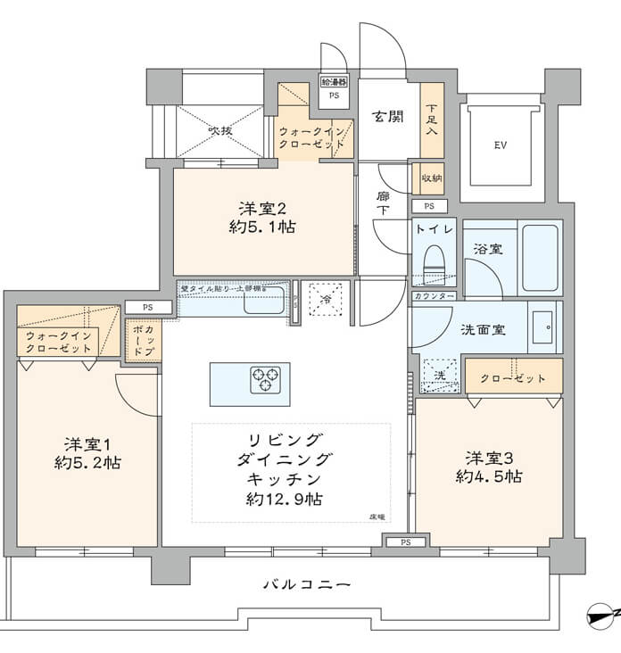 神楽坂　朝の光で目覚める東向き住戸 間取り図