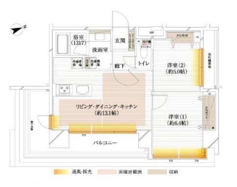 新富町　銀座・東京が生活圏！南東角住戸の明るい2LDK 間取図