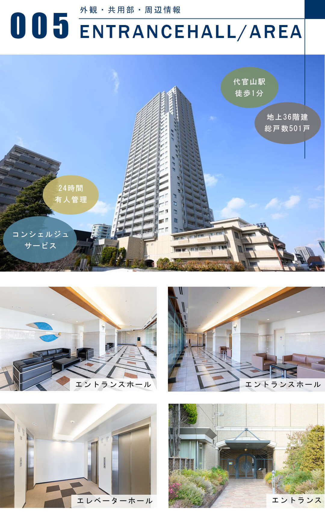 代官山アドレス ザ・タワーの外観と共用部