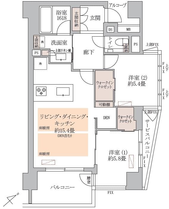 渋谷　渋谷を日常に、フレンチヘリンボーンが彩る南東角住戸 間取り図