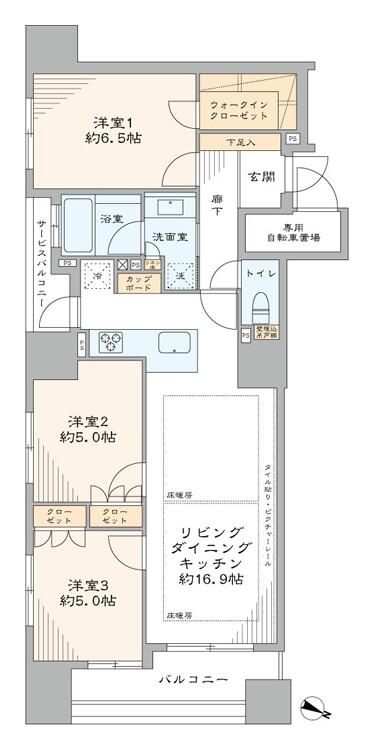 小伝馬町　専用駐輪場付！ペットと暮らせる3LDK 間取り図