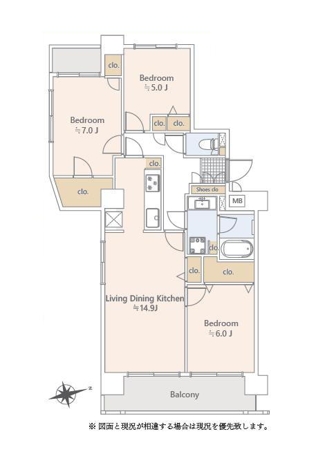 代々木公園　代々木公園の緑と渋谷方面を望む、11階の東向き3LDK 間取り図
