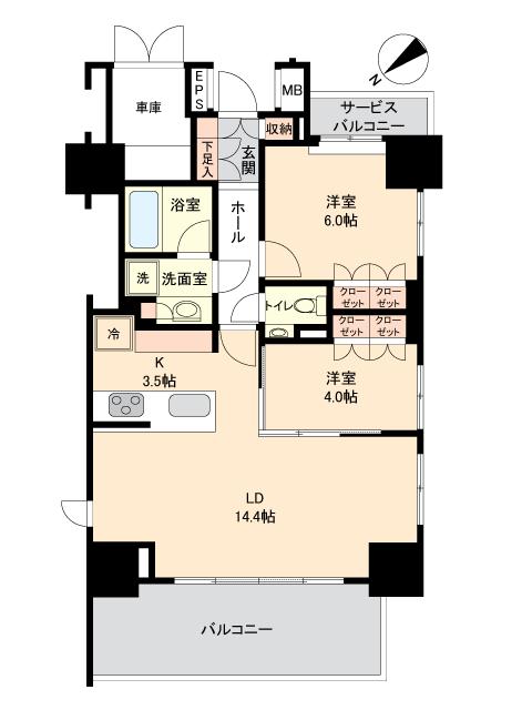 代々木　最上階角住戸から広がる、都心と緑の眺望 間取り図