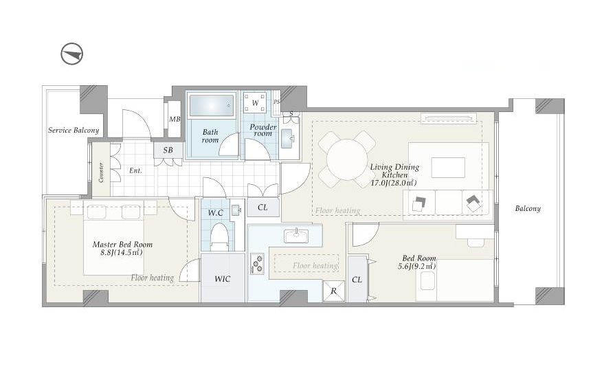 ヴェーゼント赤坂新坂　赤坂の高台、光に包まれるモダンな住まい 間取り図