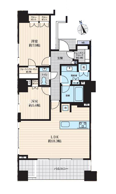 パークマンション三田綱町ザフォレスト　上質な開放感に包まれる、南西向き角住戸 間取り図