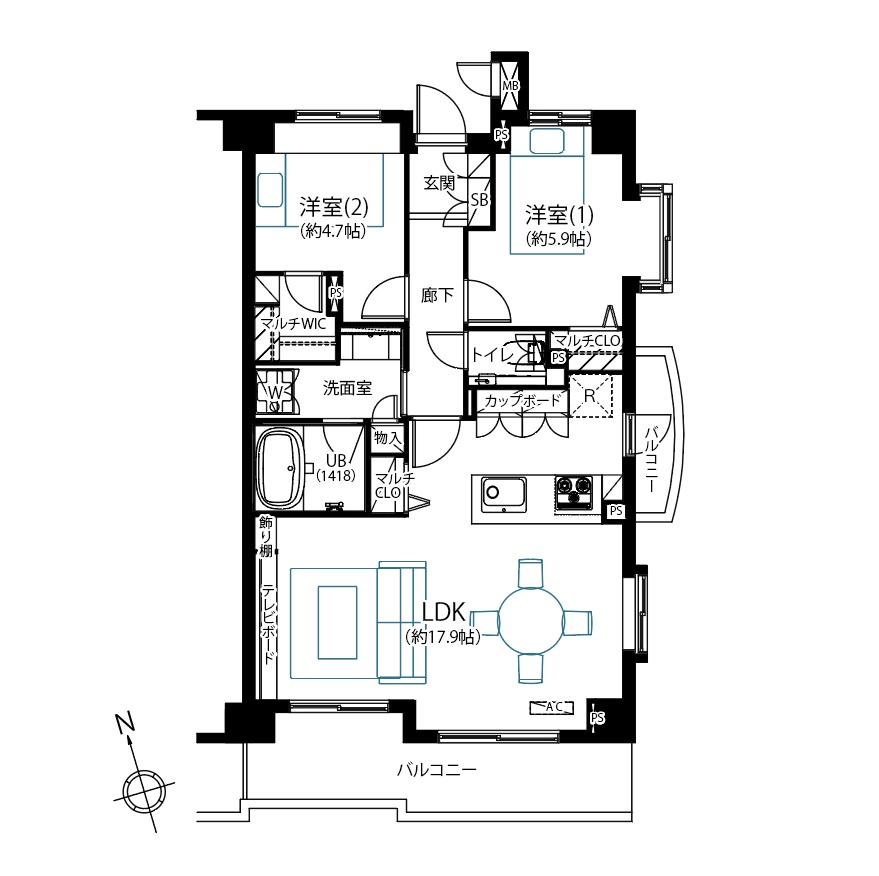 高田馬場　駅徒歩1分、光に包まれる南東×南西角住戸 間取図