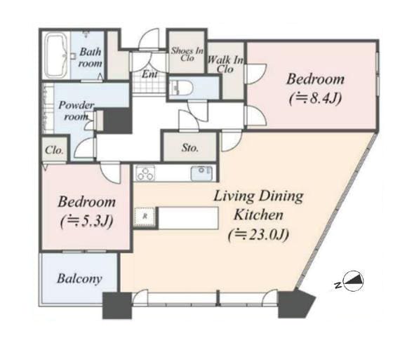 パークコート麻布十番ザ・タワー　都心を見晴らす22階、95㎡超のゆとりある角部屋 間取り図