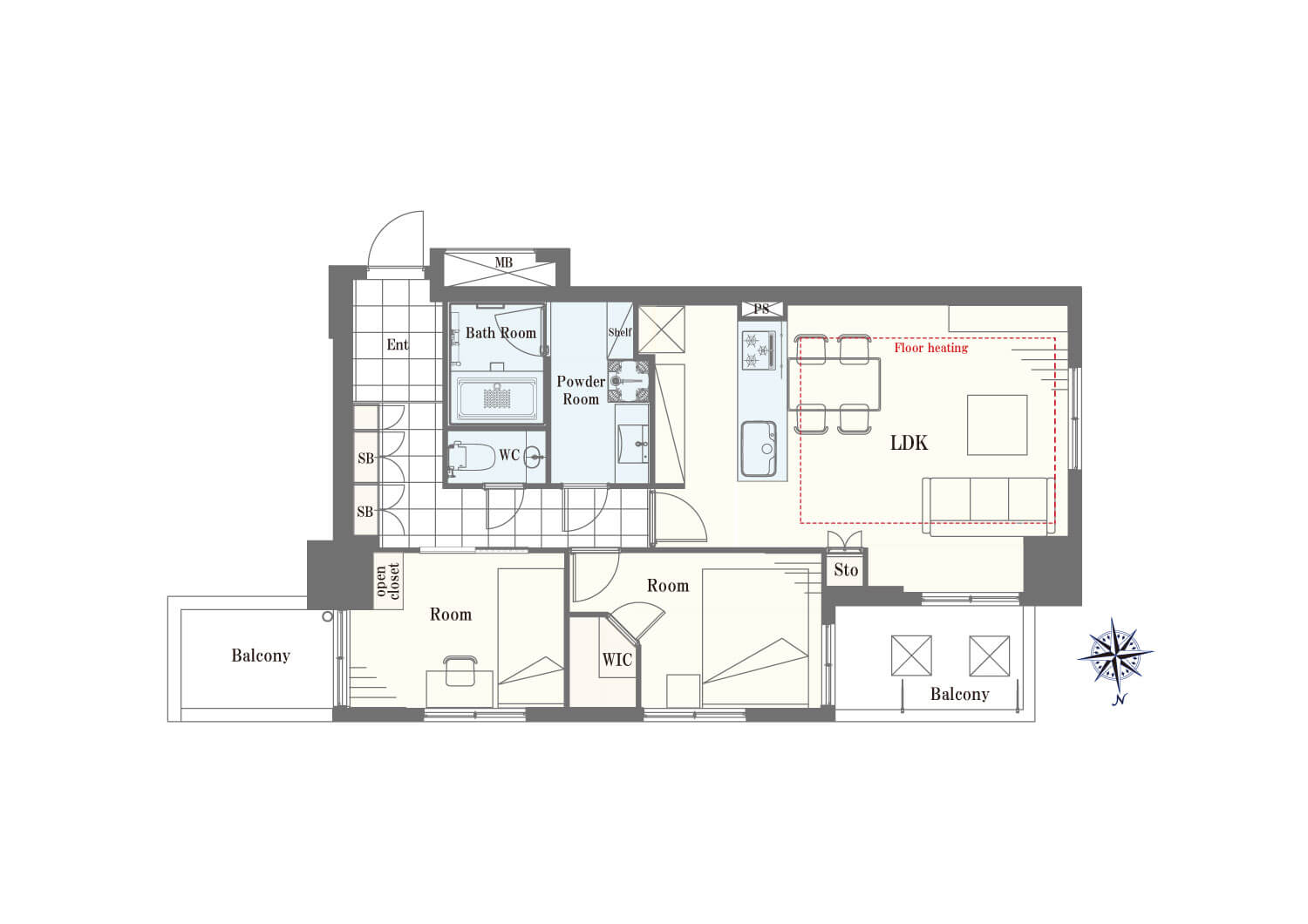 浜松町　東京タワーが望める角部屋2LDK 間取り図