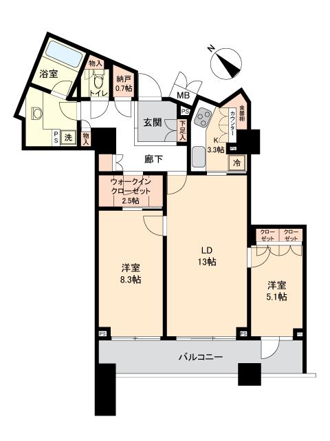 恵比寿　南西向き×78㎡、回遊性と快適性が調和する住まい 間取り図