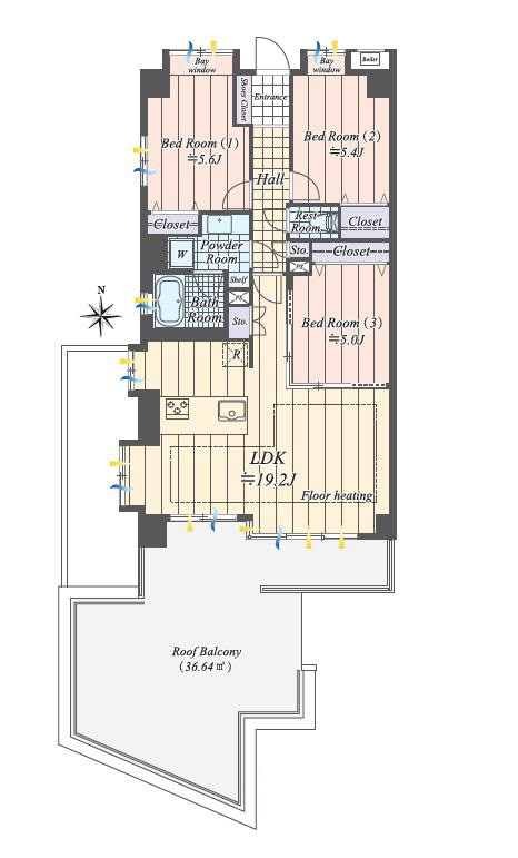 白山　駅徒歩1分、約36㎡ルーフバルコニーのある開放的な暮らし 間取り図