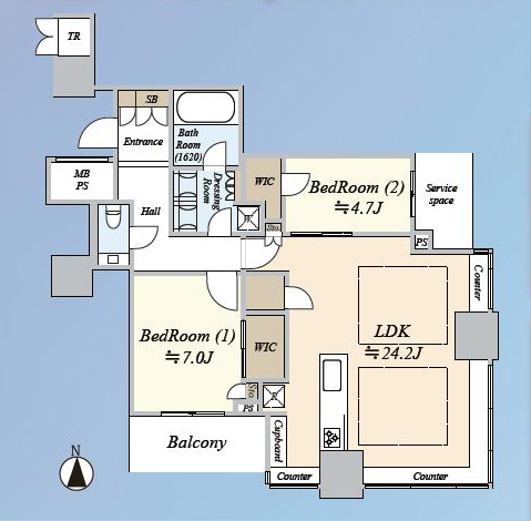 パークタワーグランスカイ　二面採光の光に包まれる、ゆとりの83㎡レジデンス 間取図