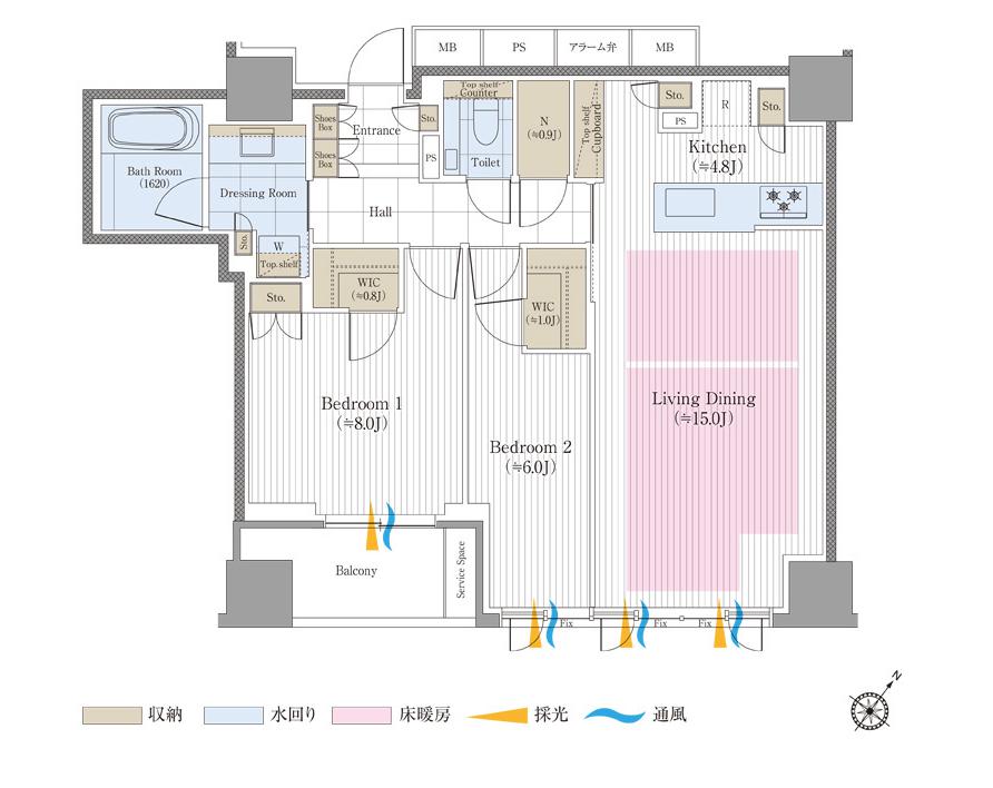 ジオグランデ白金台　17階の眺望と陽光を愉しむ、南東向き新築レジデンス 間取り図