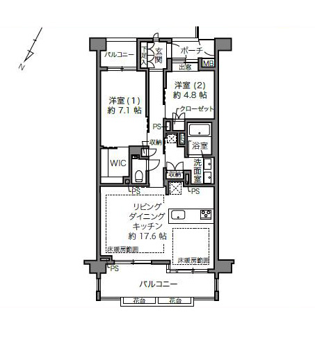 初台　彩りをもたらす花壇付き、ペット暮らせる2LDK 間取り図