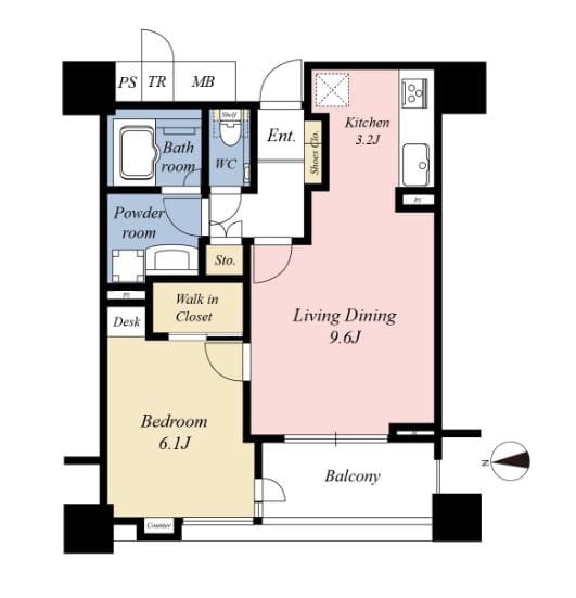 パーク・コート恵比寿ヒルトップレジデンス　落ち着きある街並みに調和する、景色とともに暮らす1LDK 間取り図