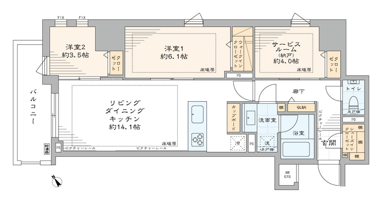 五反田　目黒川の四季を望む、利便性に優れた2SLDK 間取図