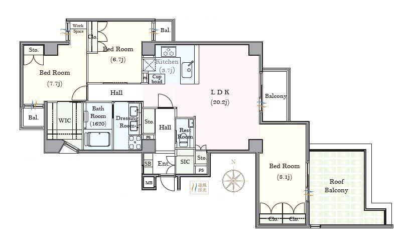半蔵門　三番町に佇む、ルーフバルコニー付き100㎡超の角住戸 間取図