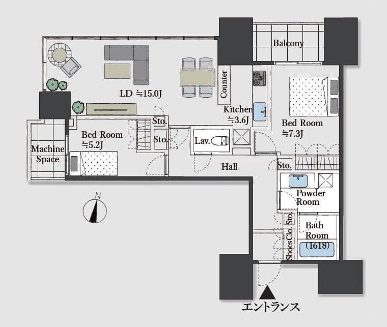赤坂タワーレジデンストップオブザヒル（Top of the Hill）　空と都心を見渡す、19階角部屋 間取り図