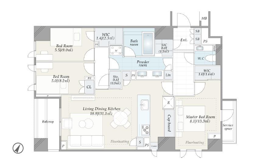 ザ・パークハウス千代田六番町　静穏と格調が息づく、95㎡超えの新築角住戸 間取り図
