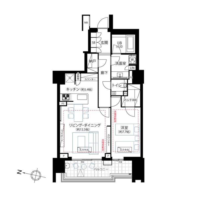 ザ・パークハウス渋谷南平台　静穏に包まれる、ゆとりの1LDK 間取り図