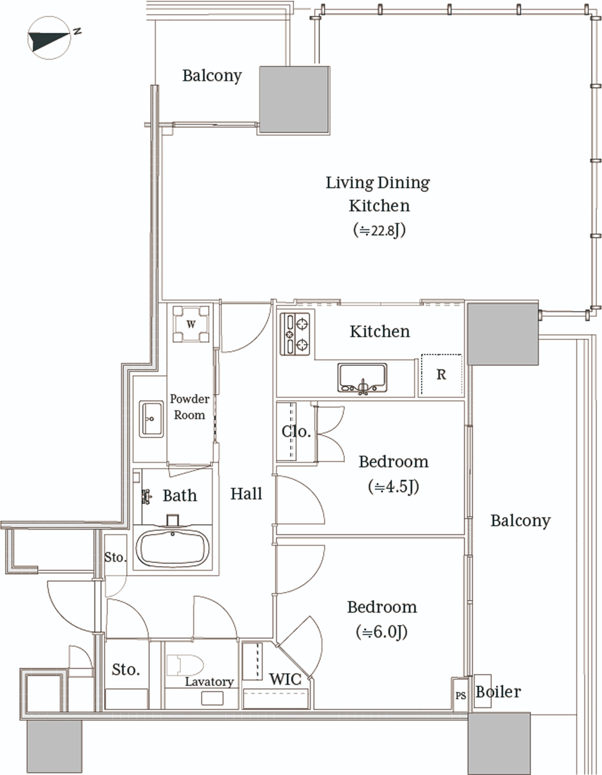 パークコート浜離宮ザ・タワー　東京タワーを望む、22階角住戸の開放感 間取図