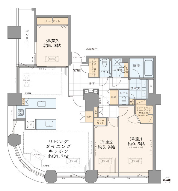 センチュリーパークタワー　東京タワー・スカイツリー・富士山を望む、120㎡の49階角住戸 間取図