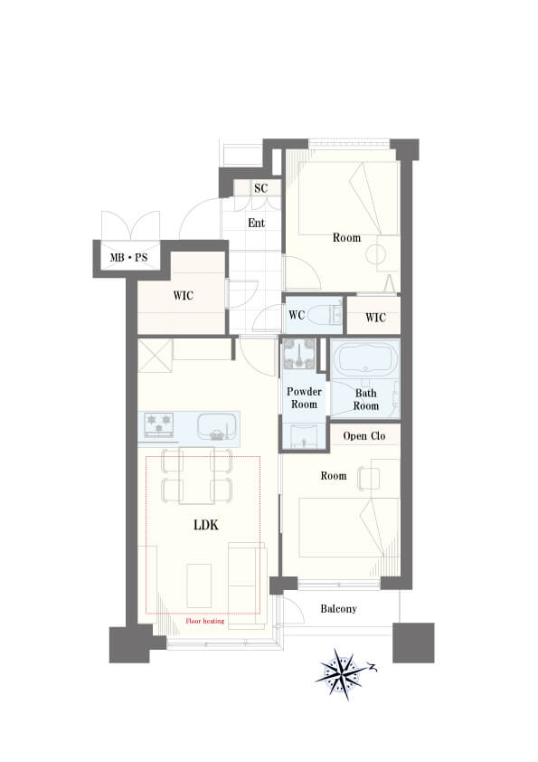 広尾　2WICで収納充実の2LDK 間取図