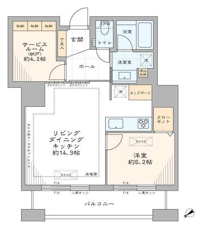 汐留　東京タワーを望む、19階の上質な1SLDK 間取図