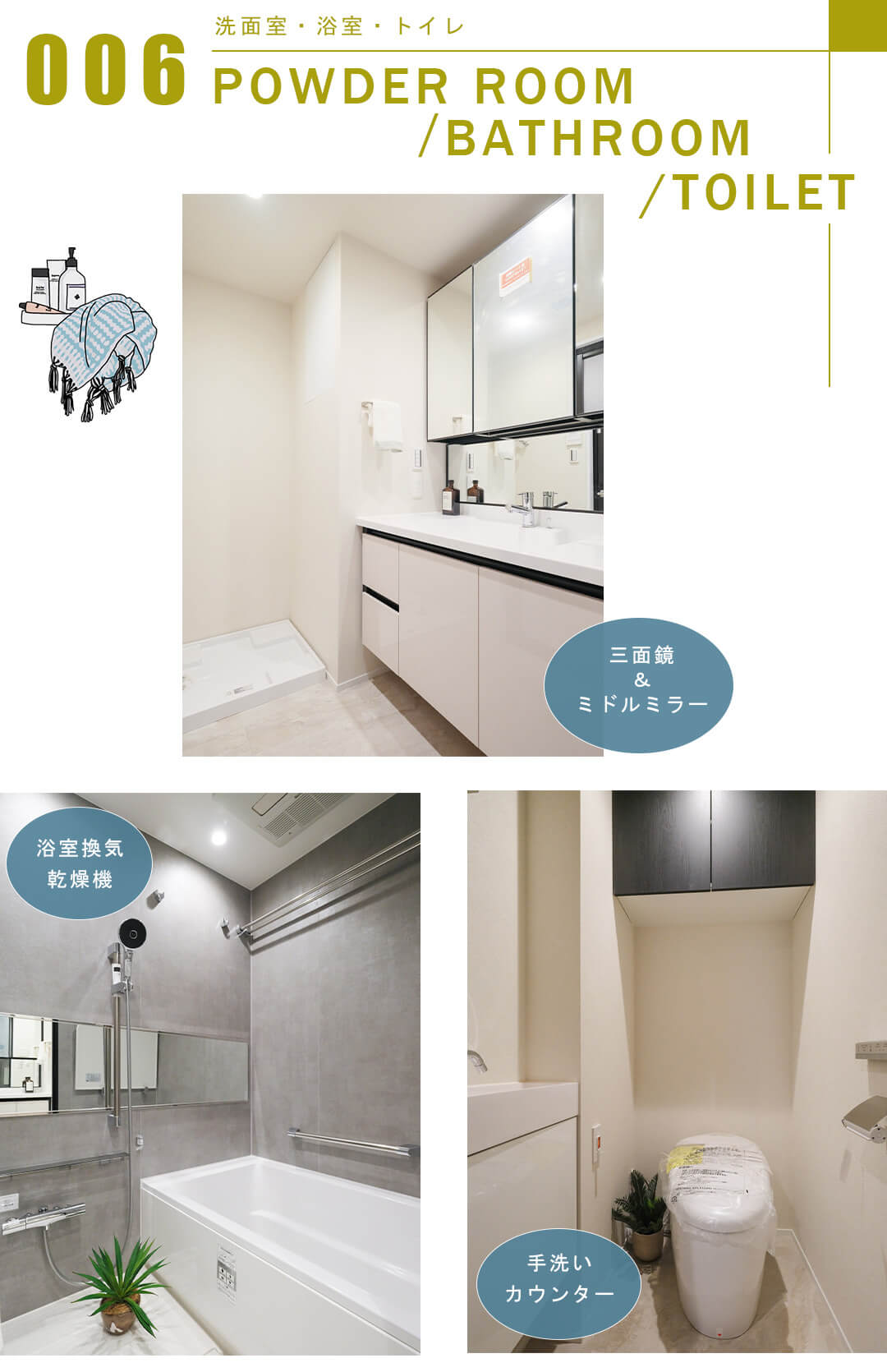 東京ツインパークスライトウィングの洗面室と浴室とトイレ