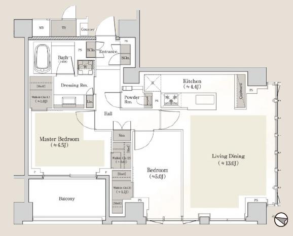 グランリビオ恵比寿　ガーデンプレイス至近の新築レジデンス、陽光に包まれる南西角住戸 間取り図