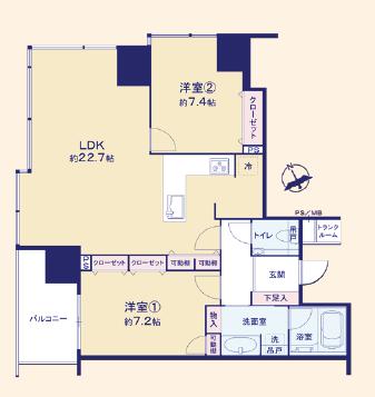 ワテラスタワーレジデンス　都心に空を望む、30階・80㎡超の角住戸 間取り図