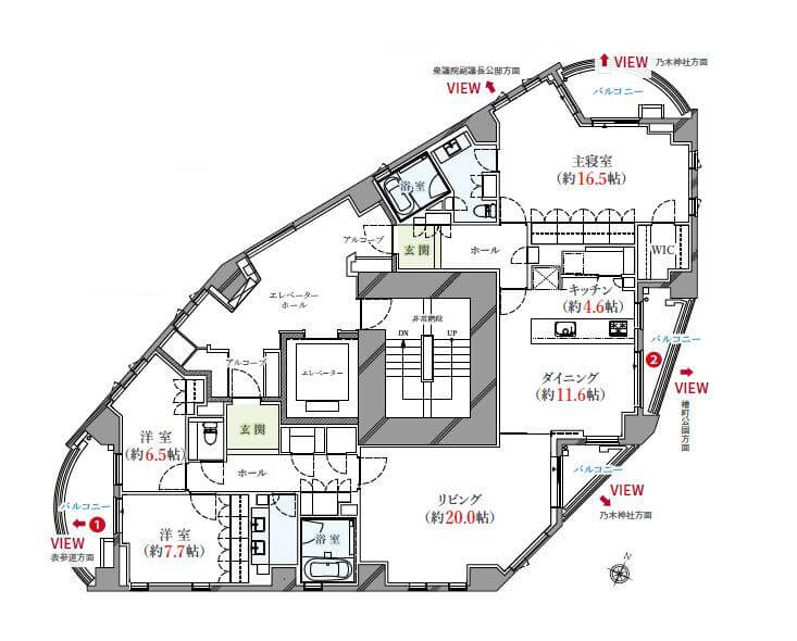 乃木坂パークハウス　ワンフロア1住戸×四方角住戸、開放的な眺望を愉しむ邸宅 間取り図