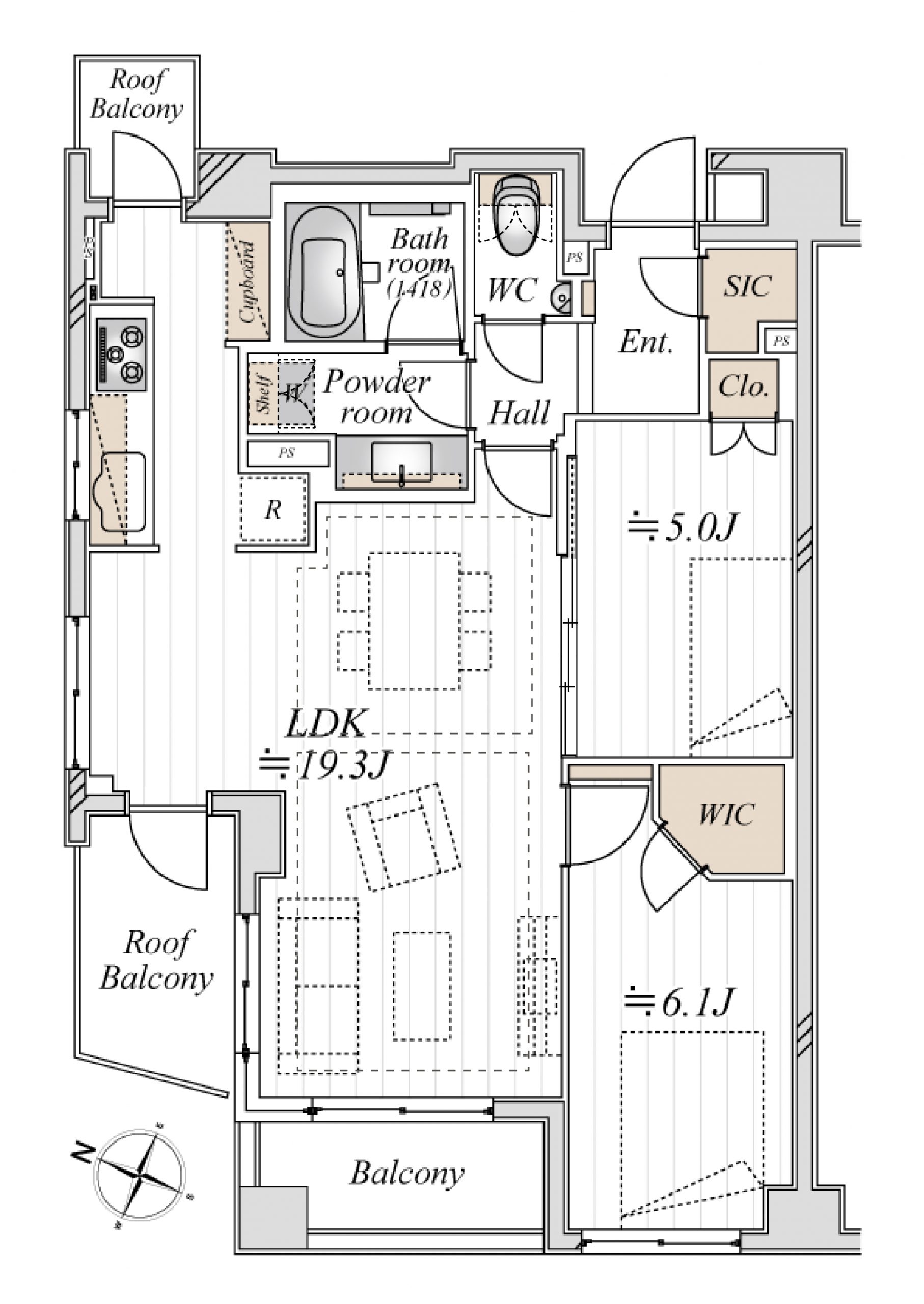 参宮橋　光と風に包まれる、低層レジデンスの角住戸 間取り図