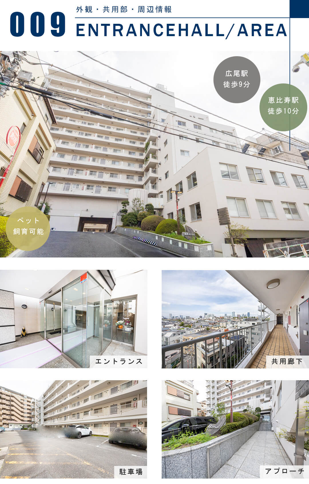 広尾マンションの外観と共用部