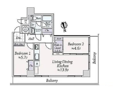半蔵門　駅徒歩1分、L字バルコニー付き北西角住戸 間取り図