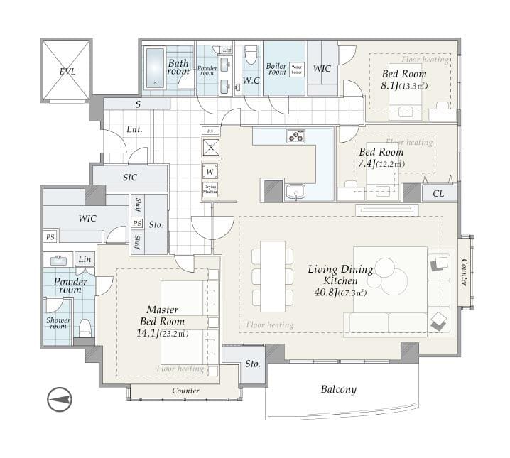 ヴィクトリアコート イースト　静穏と国際性が調和する南麻布、176㎡の穏やかな時を紡ぐ邸宅 間取図
