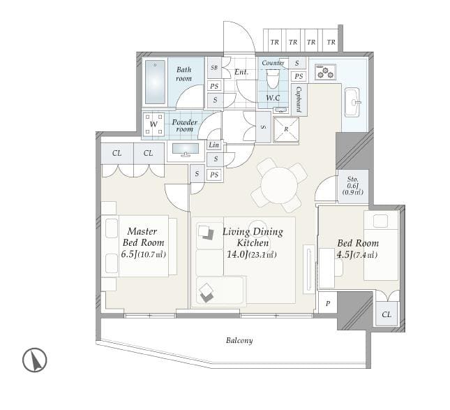 パークリュクス虎ノ門　都市の洗練を纏う、伸びやかな2LDK 間取り図