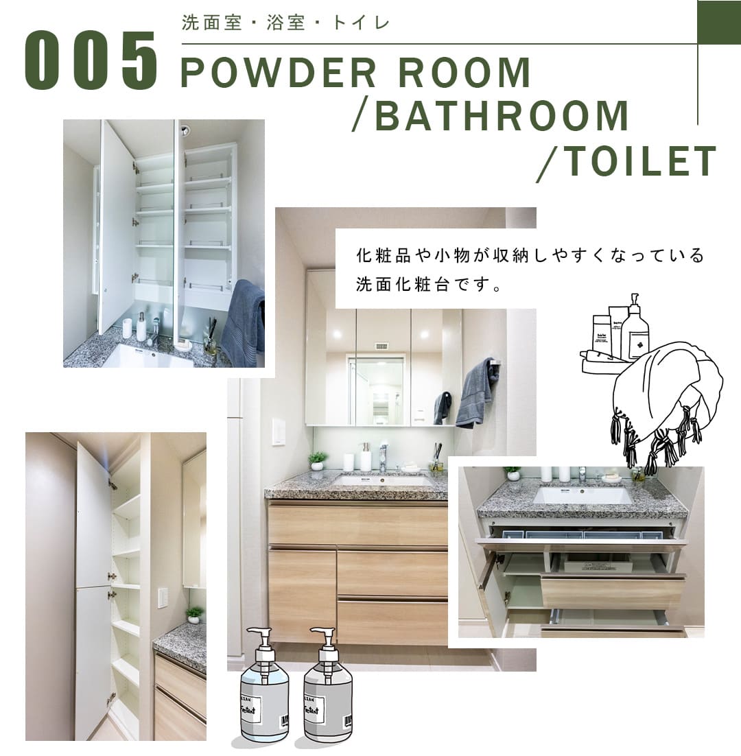 005洗面室,浴室,トイレ,POWDERROOOM,BATHROOM,TOILET