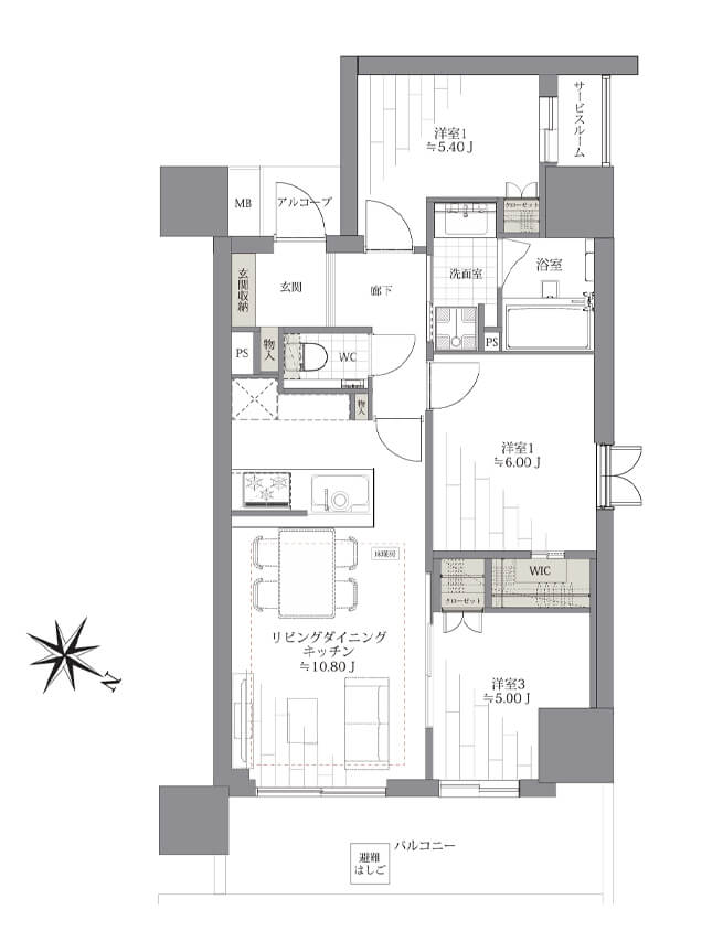 若松河田　築10年未満、ペットと暮らせる角部屋3LDK 間取り図
