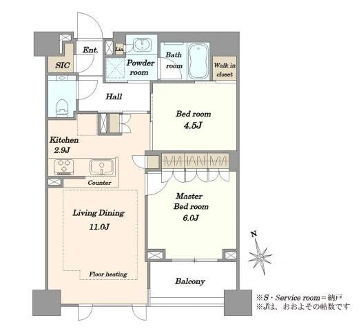 江戸川橋　駅徒歩2分、8階・南西向きの心地よい2LDK 間取り図