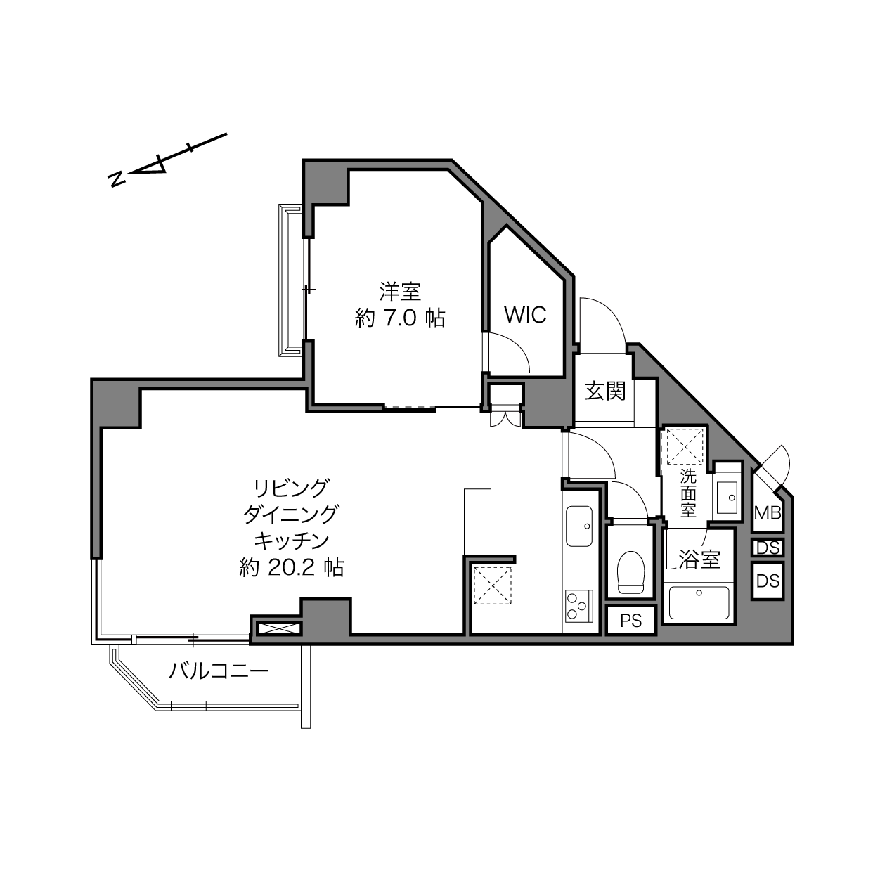 赤坂　約20帖のゆとりあるLDKから、桜の木を愛でる 間取り図