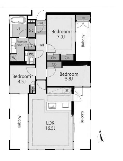 ロイヤルシーズン六本木　2025年築！1フロア1住戸の光と風に包まれる3LDK 間取り図