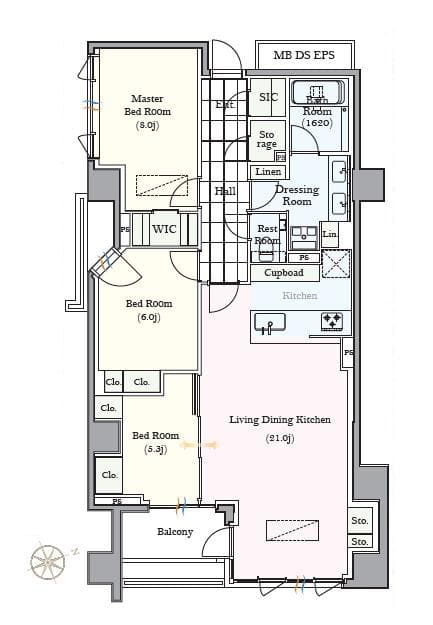 パークナード代官山　駅徒歩3分、都心の利便性とシックな美邸が調和する上質な3LDK 間取り図