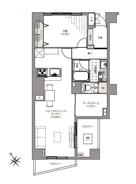 渋谷　都心を軽やかに使いこなす、南西角住戸 間取り図