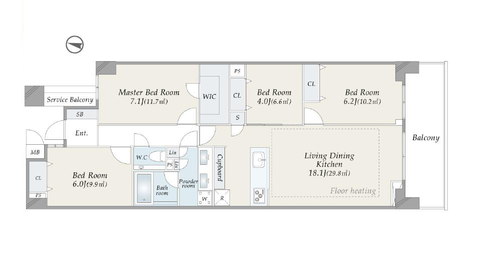 オープンレジデンシア高輪プレイス　高輪の静穏に包まれる、陽光豊かな南向き4LDK 間取り図