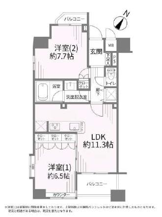 白金台　駅徒歩2分、三方角住戸がもたらす光と抜け感 間取り図