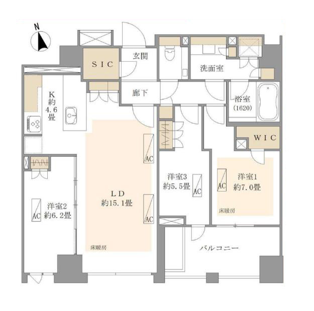 ザ・パークハウスグラン三番町　静謐なる番町に佇む、全居室南向きのゆとりある3LDK 間取り図