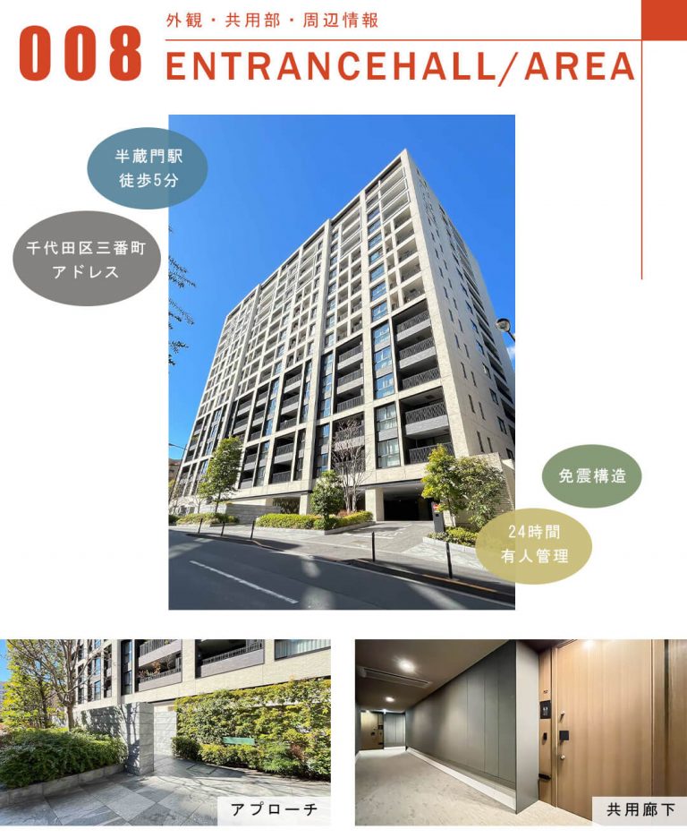 ザ・パークハウスグラン三番町の外観と共用部