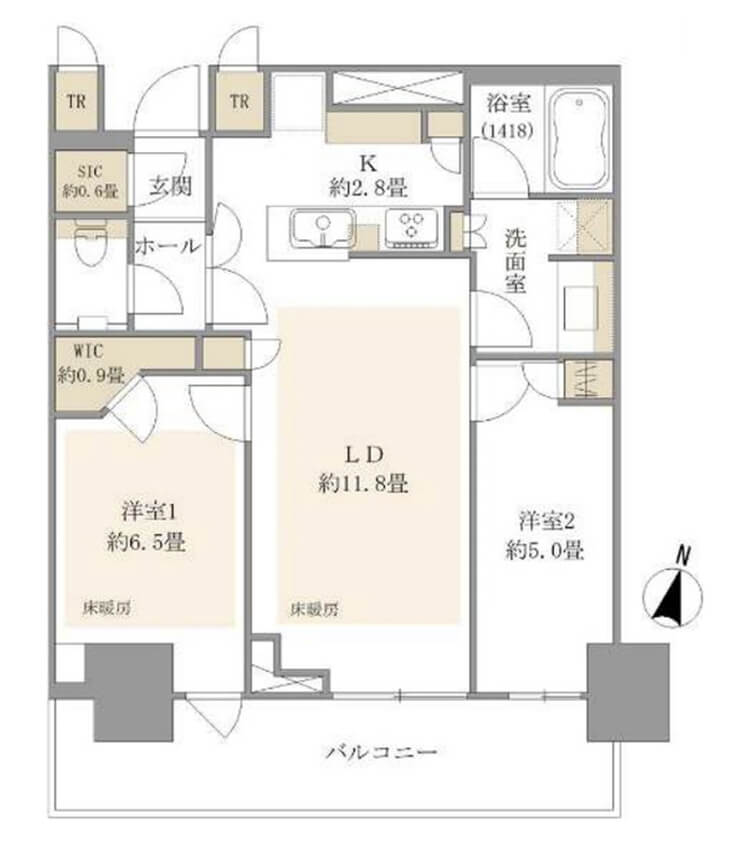 パークタワー西新宿　全居室南向き、新宿エリアのビル群が望める景色が魅力の住まい 間取り図